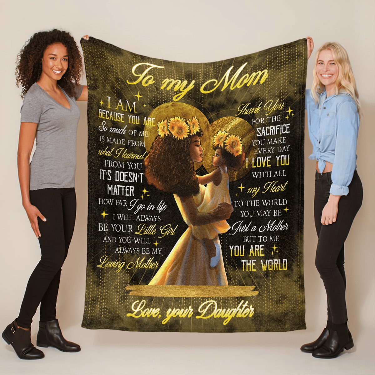 Mother's Day To My Mom Blanket Afro Mom From Daughter Blanket Thanks For The Sacrifice You Make Every Day Blanket Mothers Day, Birthday Gift