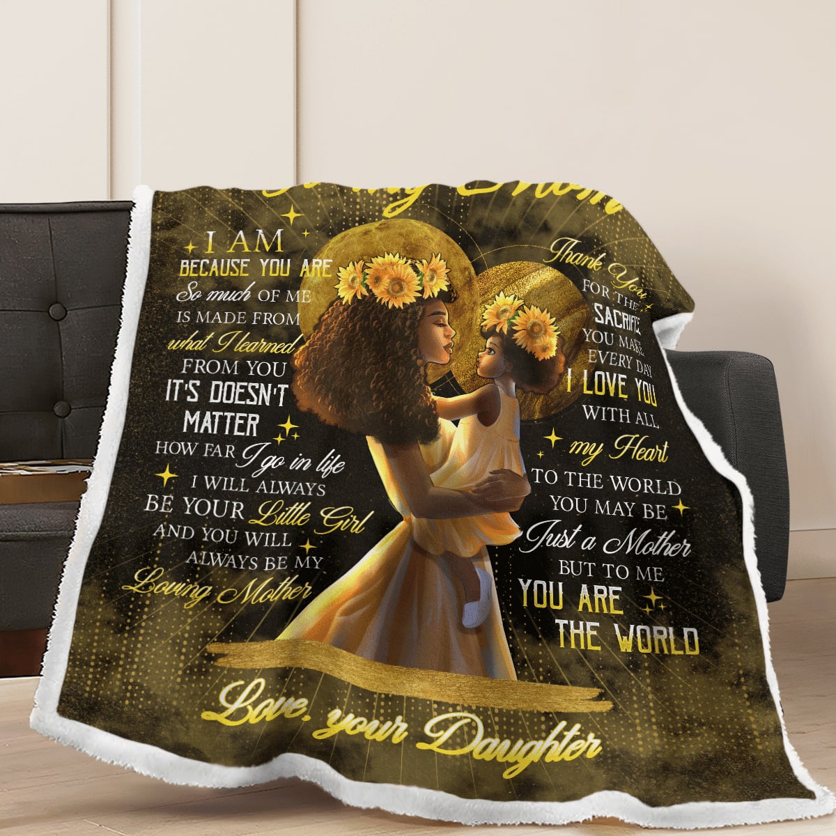 Mother's Day To My Mom Blanket Afro Mom From Daughter Blanket Thanks For The Sacrifice You Make Every Day Blanket Mothers Day, Birthday Gift
