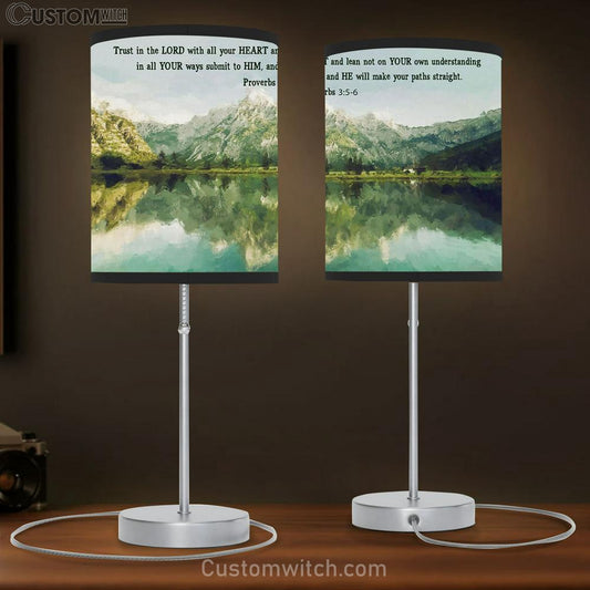 Mountain Lake Proverbs 35-6 Trust In The Lord With All Your Heart Table Lamb Art - Scripture Table Lamb Prints - Christian Lamb Gift