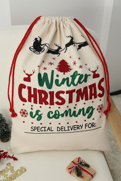 Multicolor Christmas Graphic Print Canvas Drawstring Christmas Sack, Gift For Chidren, Christmas Bag Gift, Christmas Gift 2023