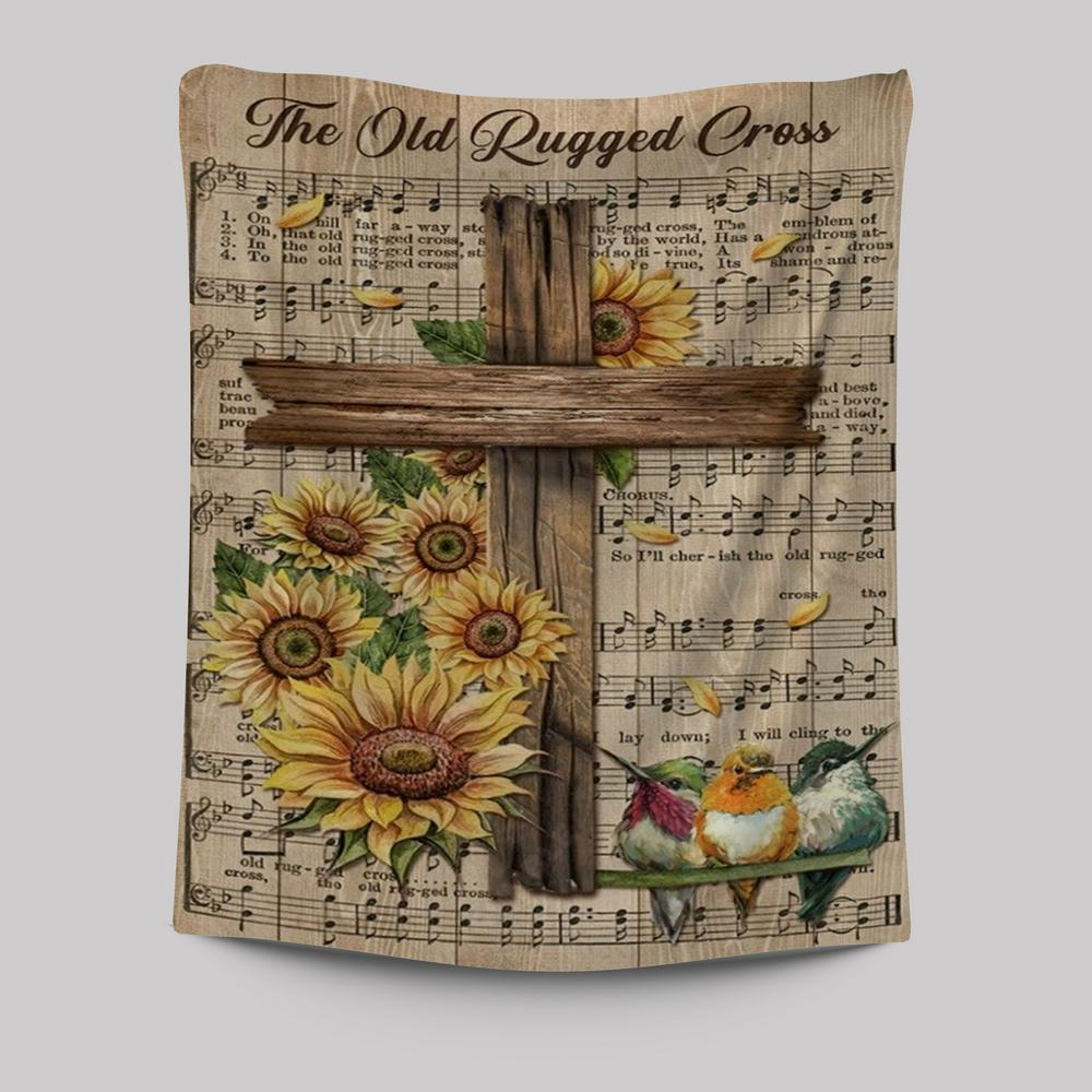 Music Sheet, Colorful Hummingbird, Sunflower, The Old Rugged Cross Tapestry