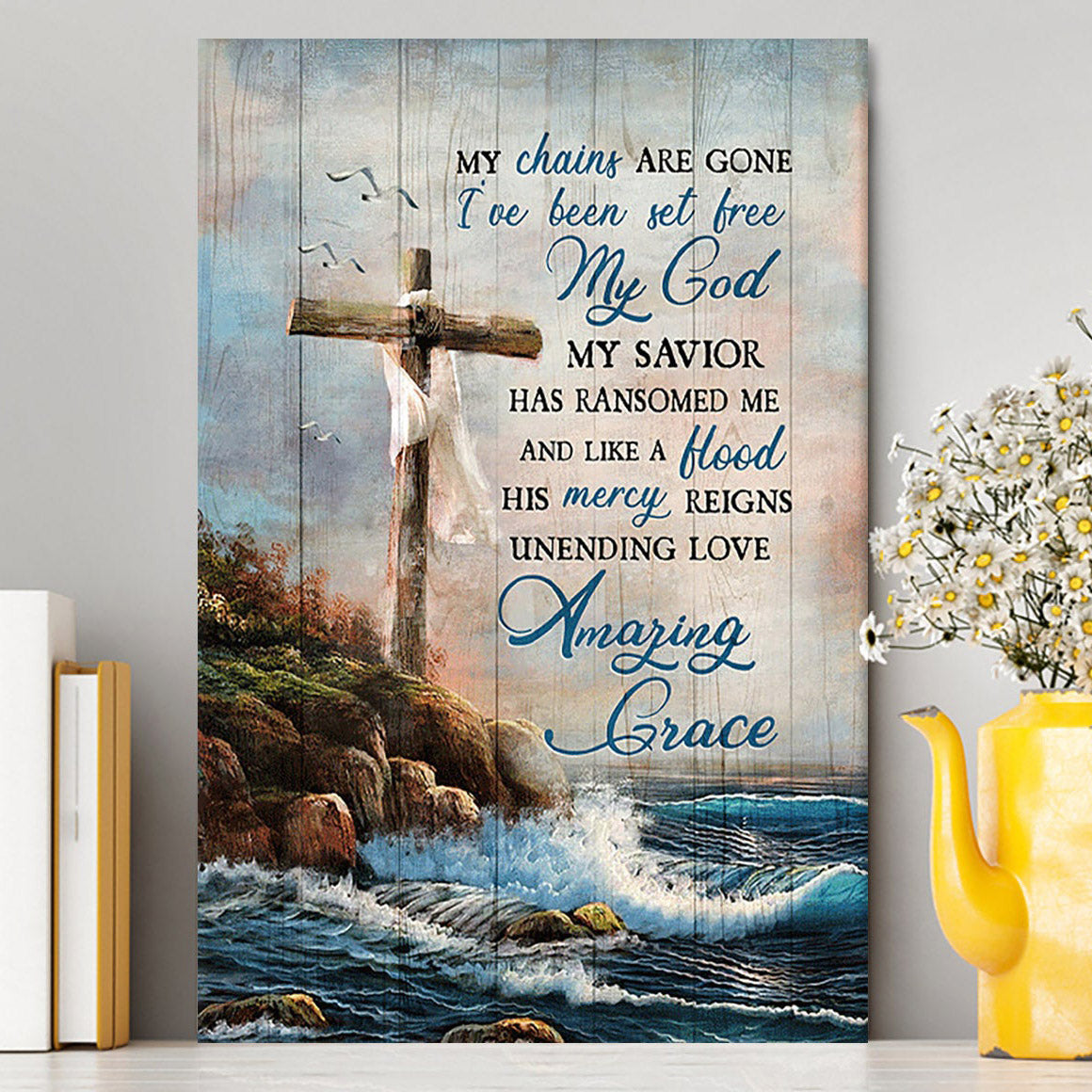 My Chains Are Gone God Cross Sea Canvas Print - Inspirational Canvas Art - Christian Wall Art Home Decor