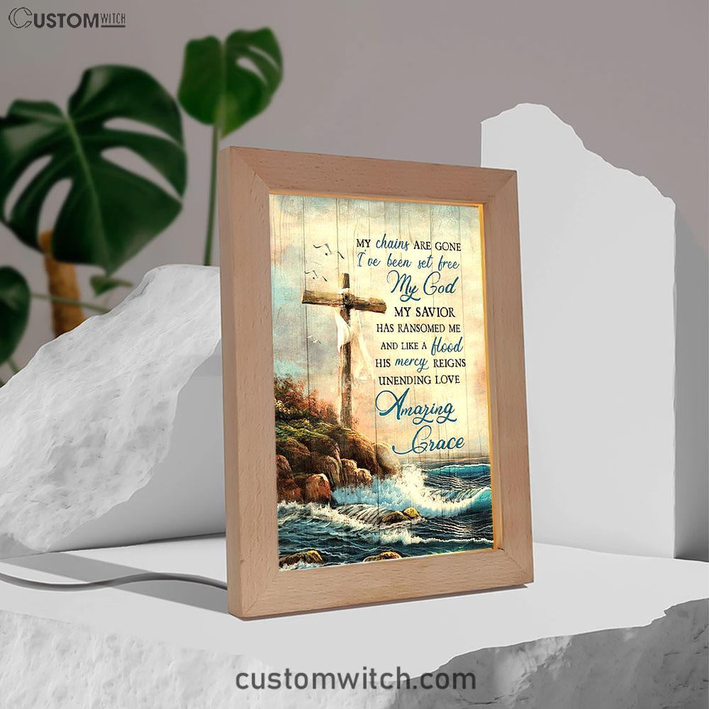 My Chains Are Gone God Cross Sea Frame Lamp Print - Inspirational Frame Lamp Art - Christian Art Home Decor