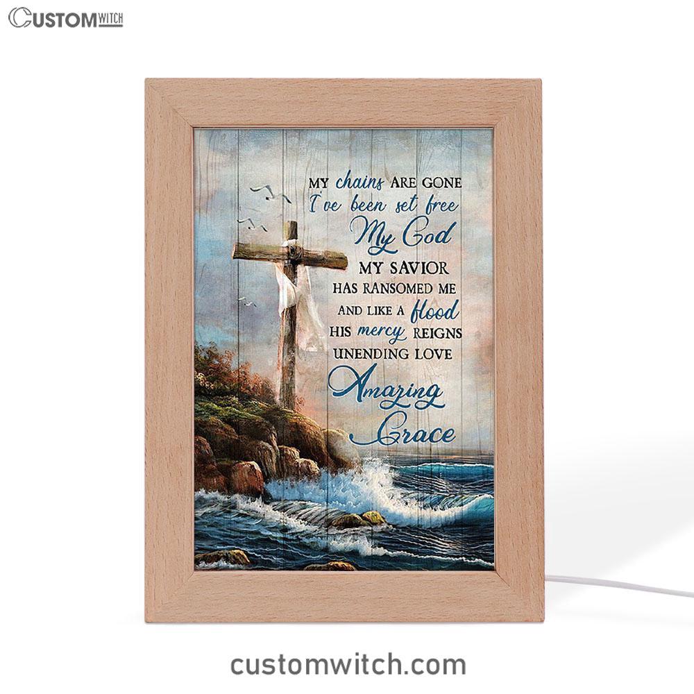 My Chains Are Gone God Cross Sea Frame Lamp Print - Inspirational Frame Lamp Art - Christian Art Home Decor