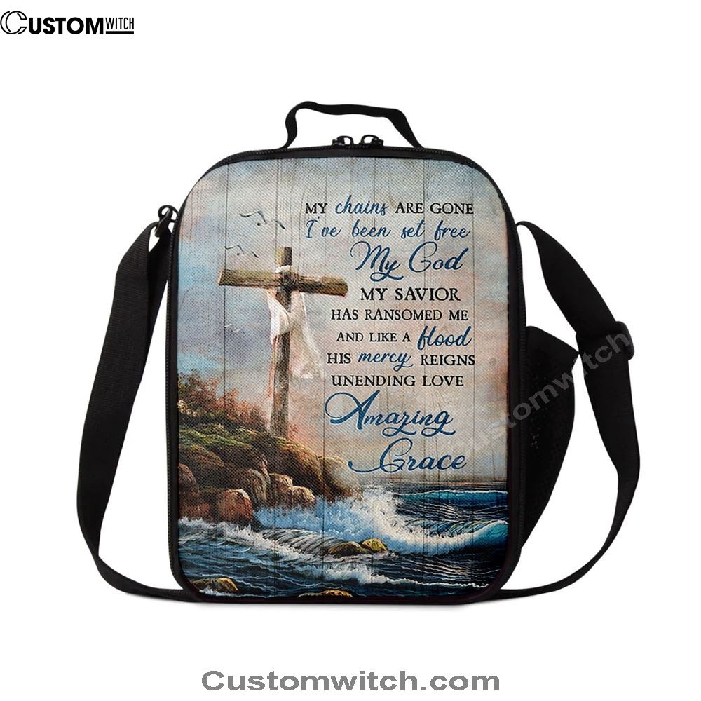 My Chains Are Gone God Cross Sea Lunch Bag, Bible Verse Lunch Bag For Men And Women
