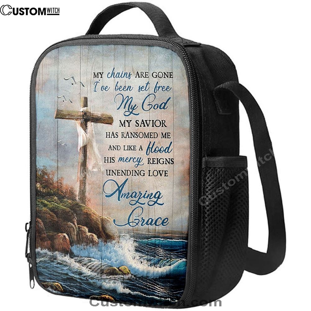 My Chains Are Gone God Cross Sea Lunch Bag, Bible Verse Lunch Bag For Men And Women