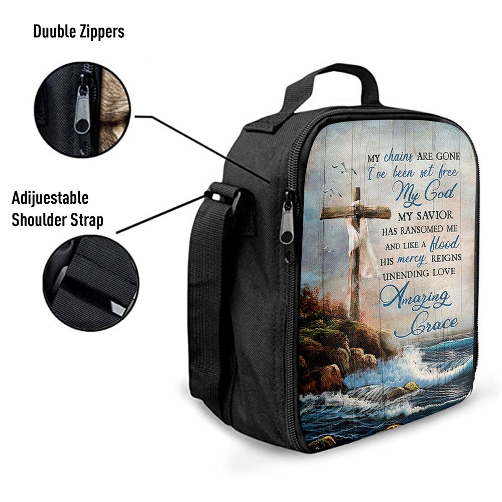 My Chains Are Gone God Cross Sea Lunch Bag, Bible Verse Lunch Bag For Men And Women