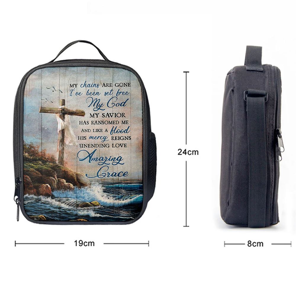 My Chains Are Gone God Cross Sea Lunch Bag, Bible Verse Lunch Bag For Men And Women