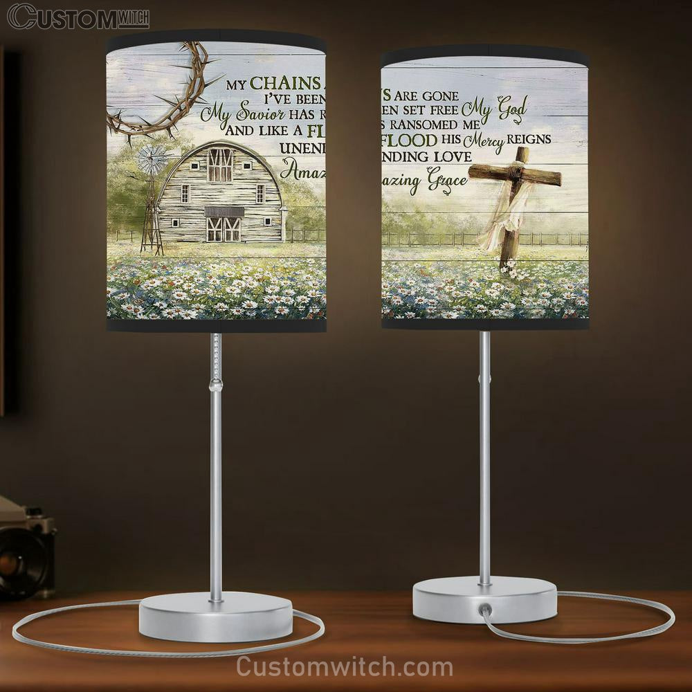 My Chains Are Gone I've Been Set Free Daisy Wooden Cross Tranquil Farm Table Lamb Gift - Bible Verse Table Lamb - Religious Bedroom Decor