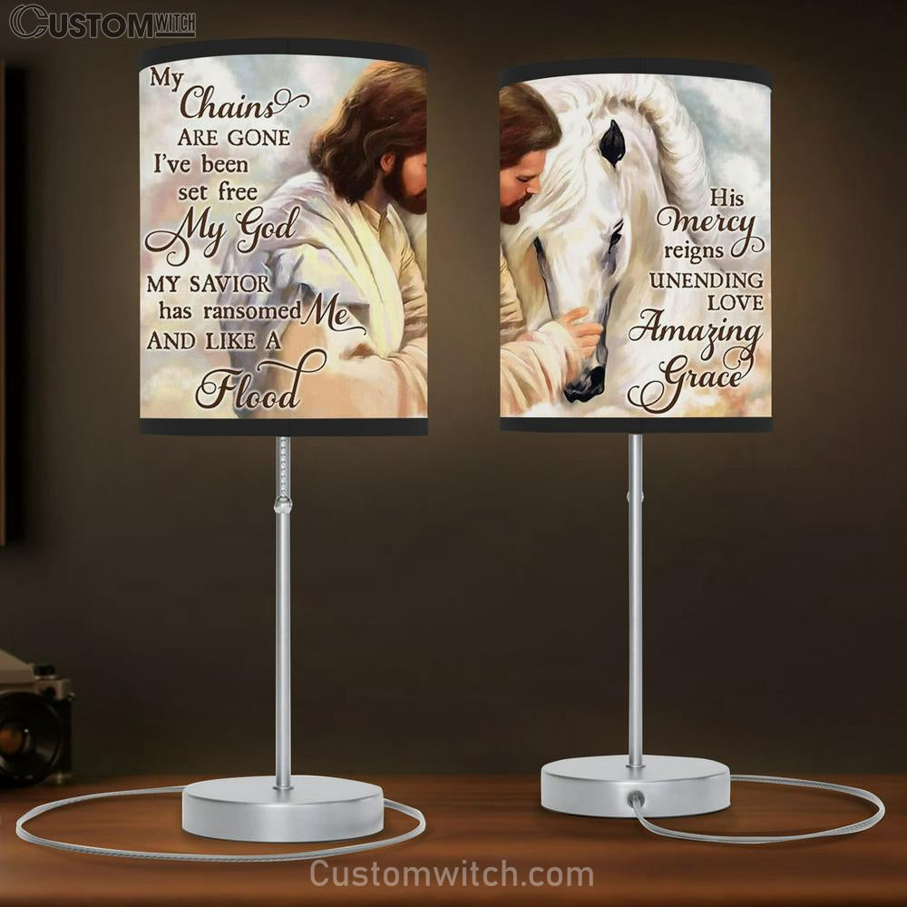 My Chains Are Gone I've Been Set Free My God Table Lamb - Jesus And Horse Table Lamb Prints - Christian Lamb Gift - Religious Home Decor