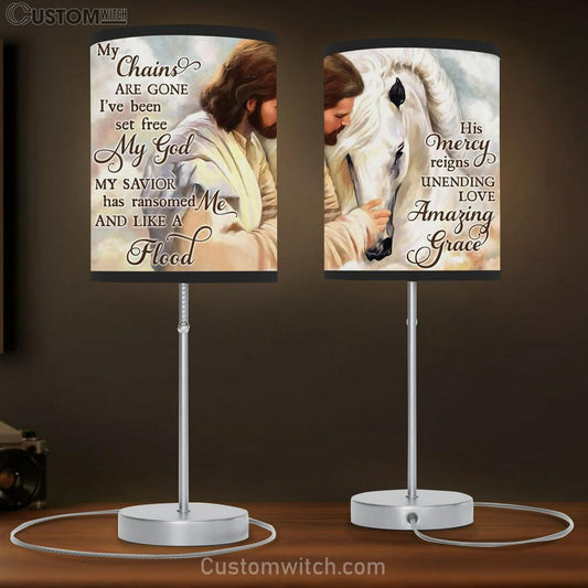 My Chains Are Gone I've Been Set Free My God Table Lamb - Jesus And Horse Table Lamb Prints - Christian Lamb Gift - Religious Home Decor