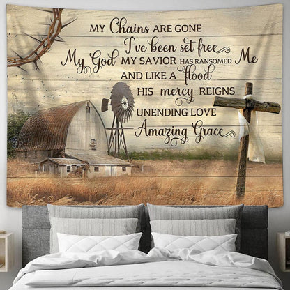My Chains Are Gone I've Been Set Free Tapestry Wall Art - Amazing Grace - Bible Verse Wall Art - Christian Home Decor