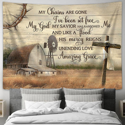 My Chains Are Gone I've Been Set Free Tapestry Wall Art - Amazing Grace - Bible Verse Wall Art - Christian Home Decor