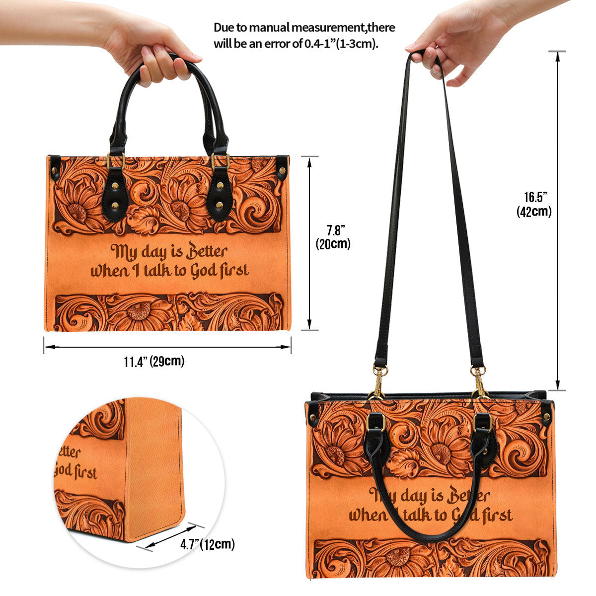 My Day Is Better When I Talk To God First Zippered Orange Leather Handbag With Handle Religious Gifts For Christian Women