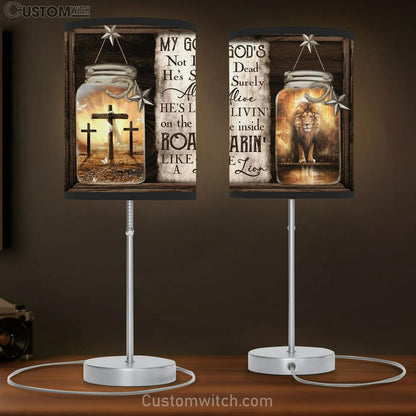My God's Surely Alive Lion Cross Large Table Lamb - Christian Table Lamb Prints - Religious Table Lamb Art