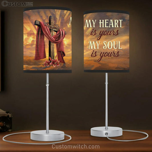 My Heart Is Yours My Soul Is Yours Cross Crown Of Thorn Red Lily Flower Table Lamb Gift - Bible Verse Table Lamb - Religious Bedroom Decor