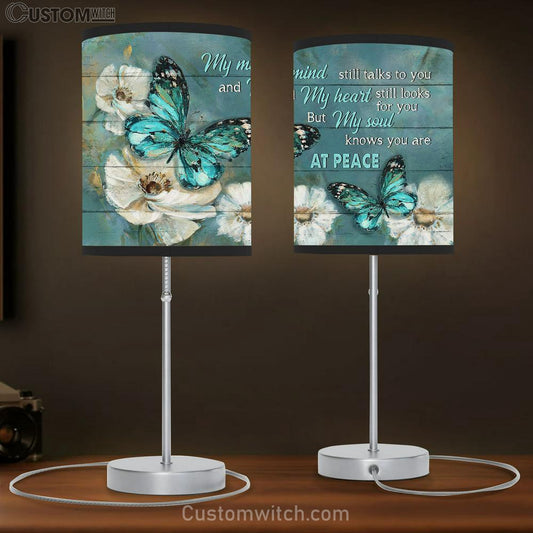 My Mind Still Talks To You Blue Butterfly Jasmine Table Lamb Gift - Bible Verse Table Lamb - Religious Bedroom Decor