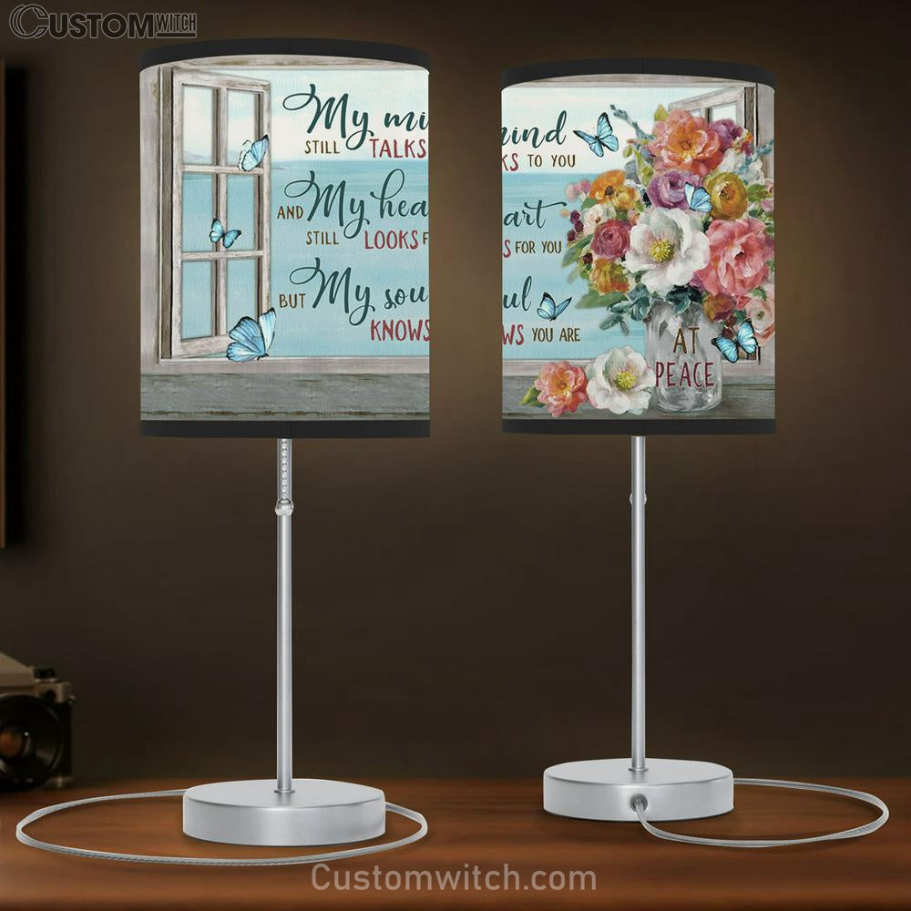 My Mind Still Talks To You Brilliant Flower Blue Butterfly Window Beach Large Table Lamb - Christian Table Lamb Prints - Religious Table Lamb Art