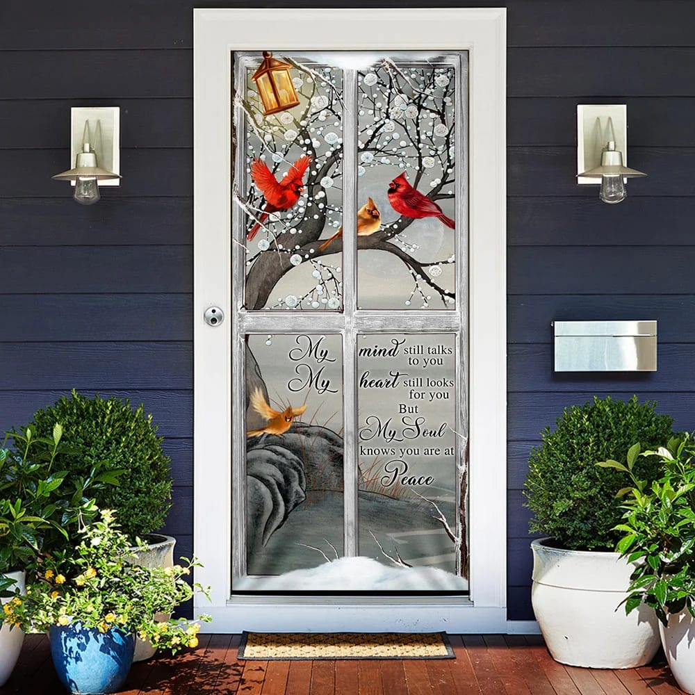 My Soul Knows You Are At Peace Cardinal Memory Sign Door Cover, Christmas Door Knob Covers, Christmas Outdoor Decoration