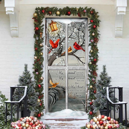 My Soul Knows You Are At Peace Cardinal Memory Sign Door Cover, Christmas Door Knob Covers, Christmas Outdoor Decoration