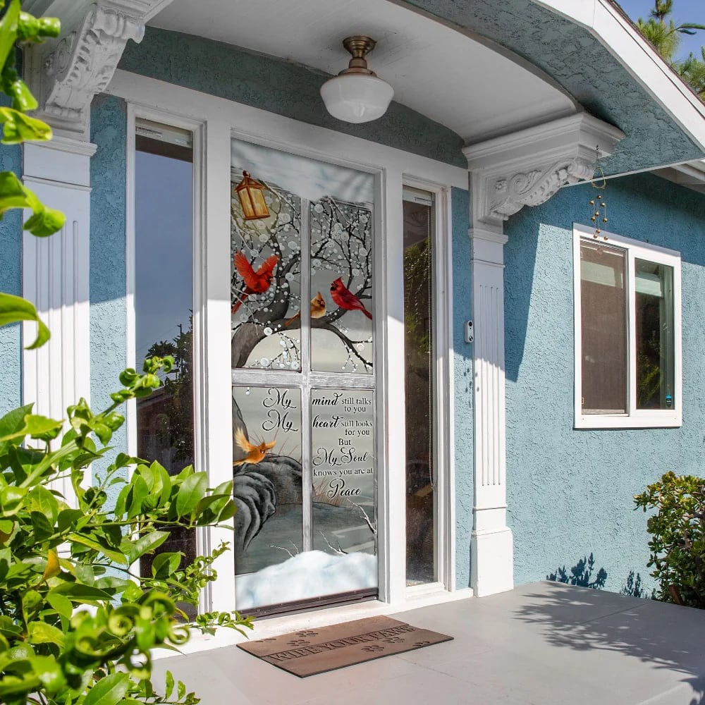 My Soul Knows You Are At Peace Cardinal Memory Sign Door Cover, Christmas Door Knob Covers, Christmas Outdoor Decoration