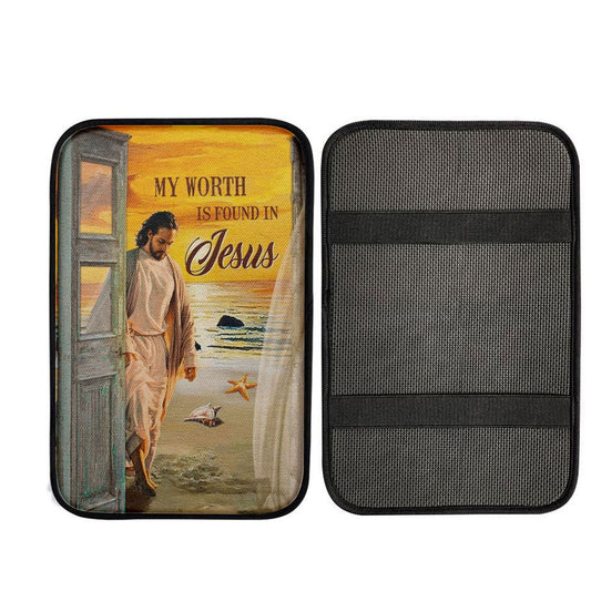My Worth Is Found In Jesus God Car Center Console Cover, Christian Gift Car Armrest Pad
