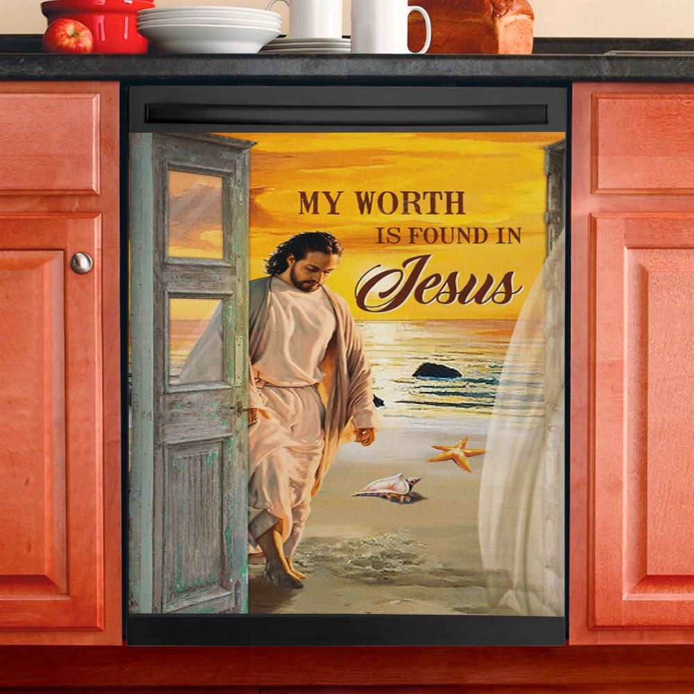 My Worth Is Found In Jesus God Dishwasher Cover, Jesus Christ Dishwasher Wrap, Christian Kitchen Decoration