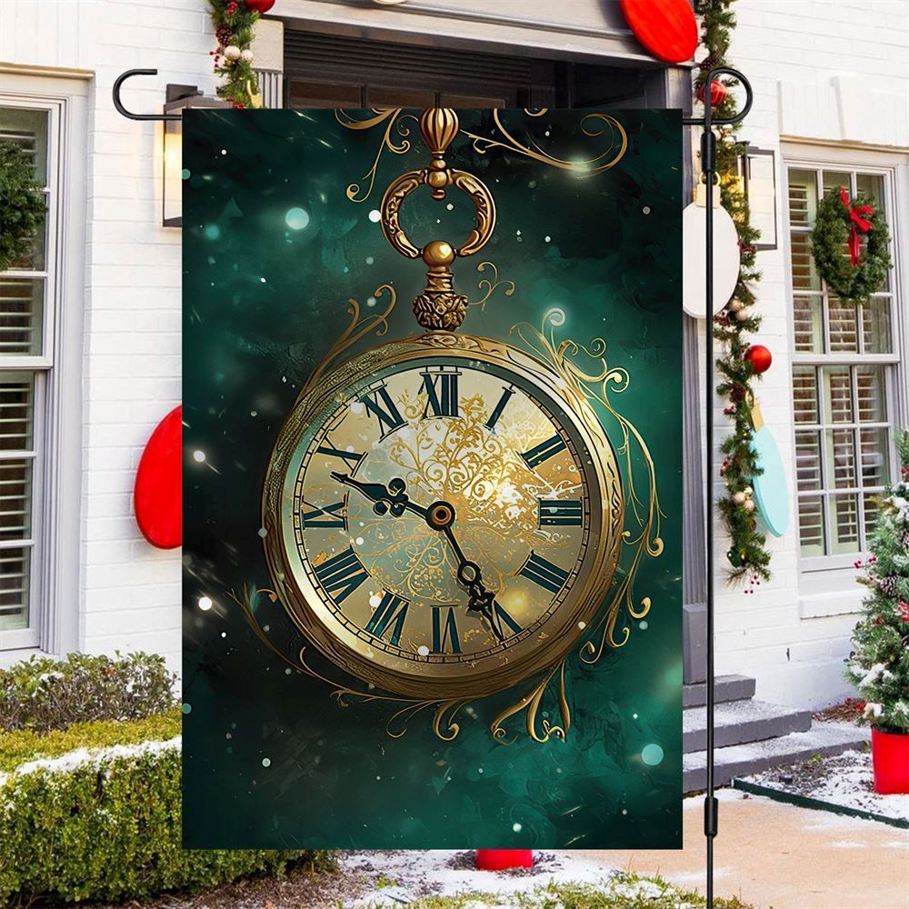 Mystical Timepiece A Celestial Winter's Eve Flag, Christmas Garden Flag, Home Decor Accessories, Christmas Outdoor Decor Ideas