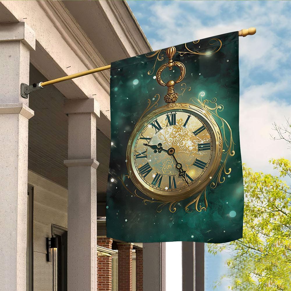 Mystical Timepiece A Celestial Winter's Eve Flag, Christmas Garden Flag, Home Decor Accessories, Christmas Outdoor Decor Ideas