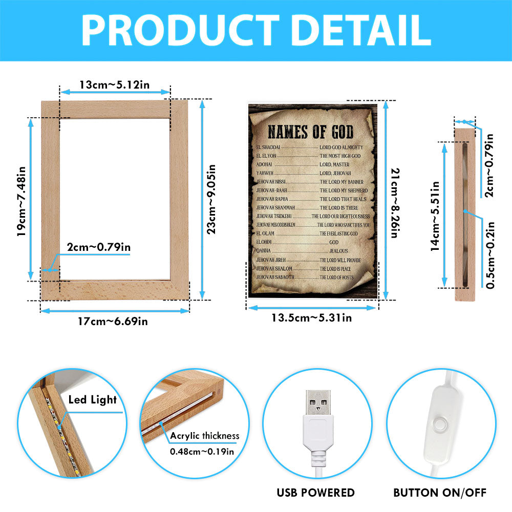 Names Of God Christian Night Light - Bible Verse Decor - Scripture Art