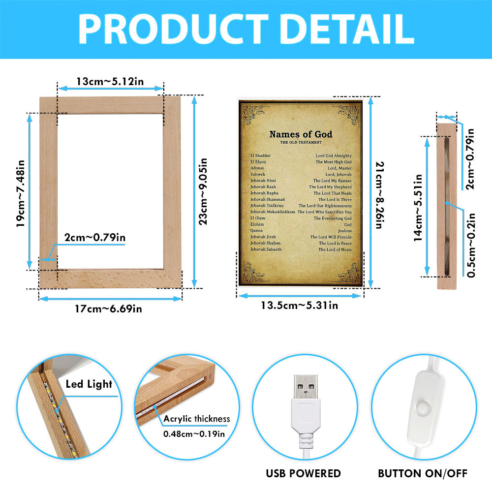 Names Of God Frame Lamp Art - The Old Testament - Christian Night Light Decor