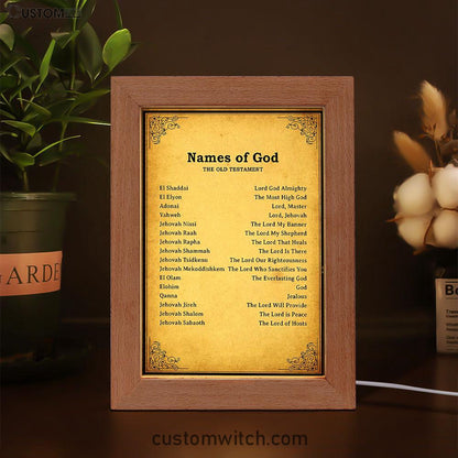 Names Of God Frame Lamp Art - The Old Testament - Christian Night Light Decor