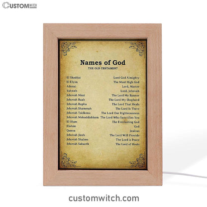 Names Of God Frame Lamp Art - The Old Testament - Christian Night Light Decor