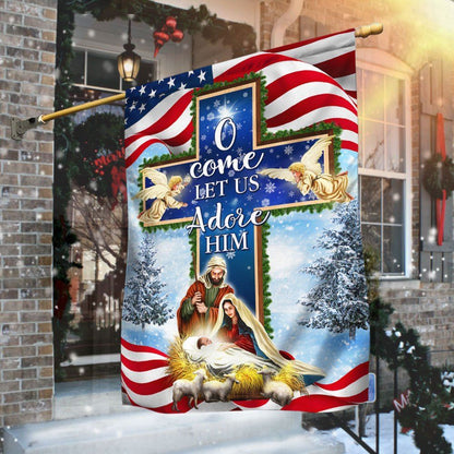 Nativity Christmas Flag O Come Let Us Adore Him Flag, Christian Christmas House Flag, Christmas Outdoor Decor Ideas