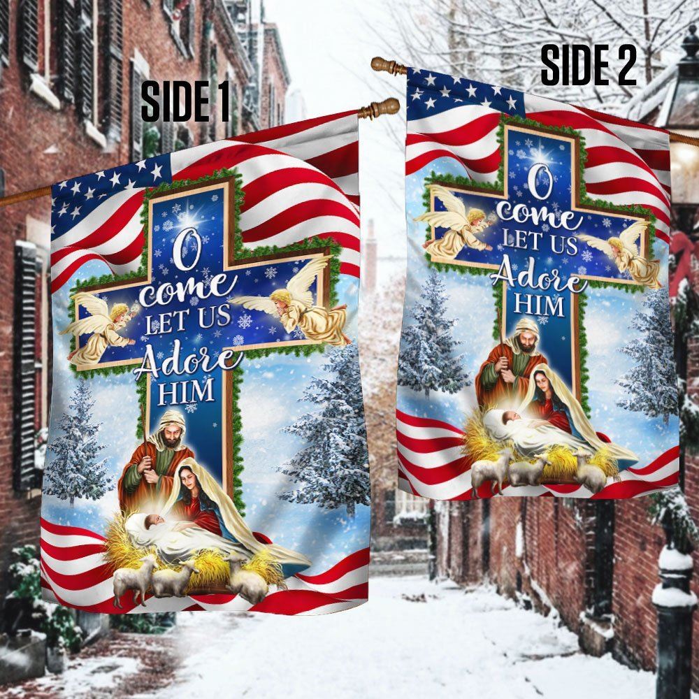 Nativity Christmas Flag O Come Let Us Adore Him Flag, Christian Christmas House Flag, Christmas Outdoor Decor Ideas