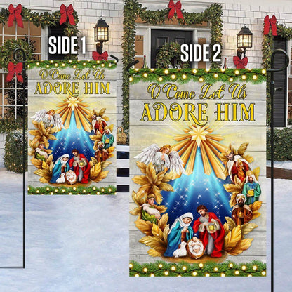 Nativity Of Jesus Christmas Flag O Come Let Us Adore Him Holy Night Flag, Christian Christmas House Flag, Christmas Outdoor Decor Ideas