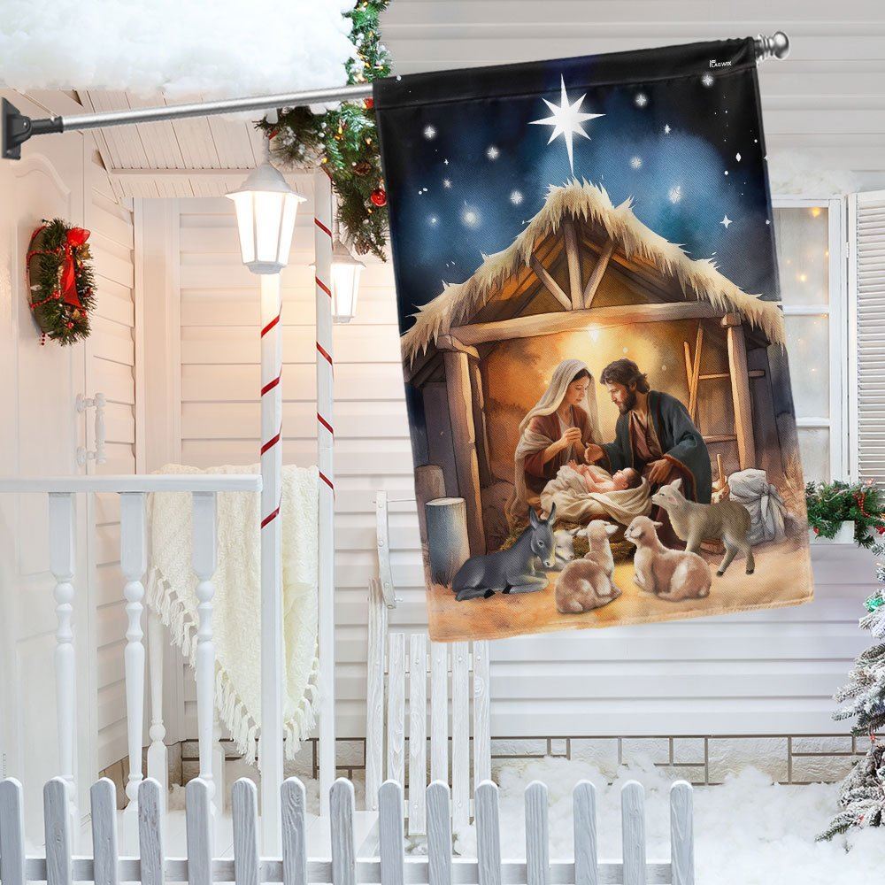 Nativity Of Jesus Christmas Flag Oh Holy Night Christmas Flag, Christian Christmas House Flag, Christmas Outdoor Decor Ideas