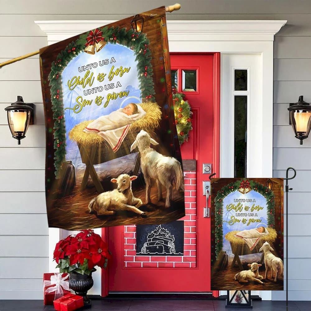 Nativity Of Jesus House Flag Unto Us A Child Is Born, Outdoor Religious Flags, Christian Flag, Scripture Flag, Garden Banner