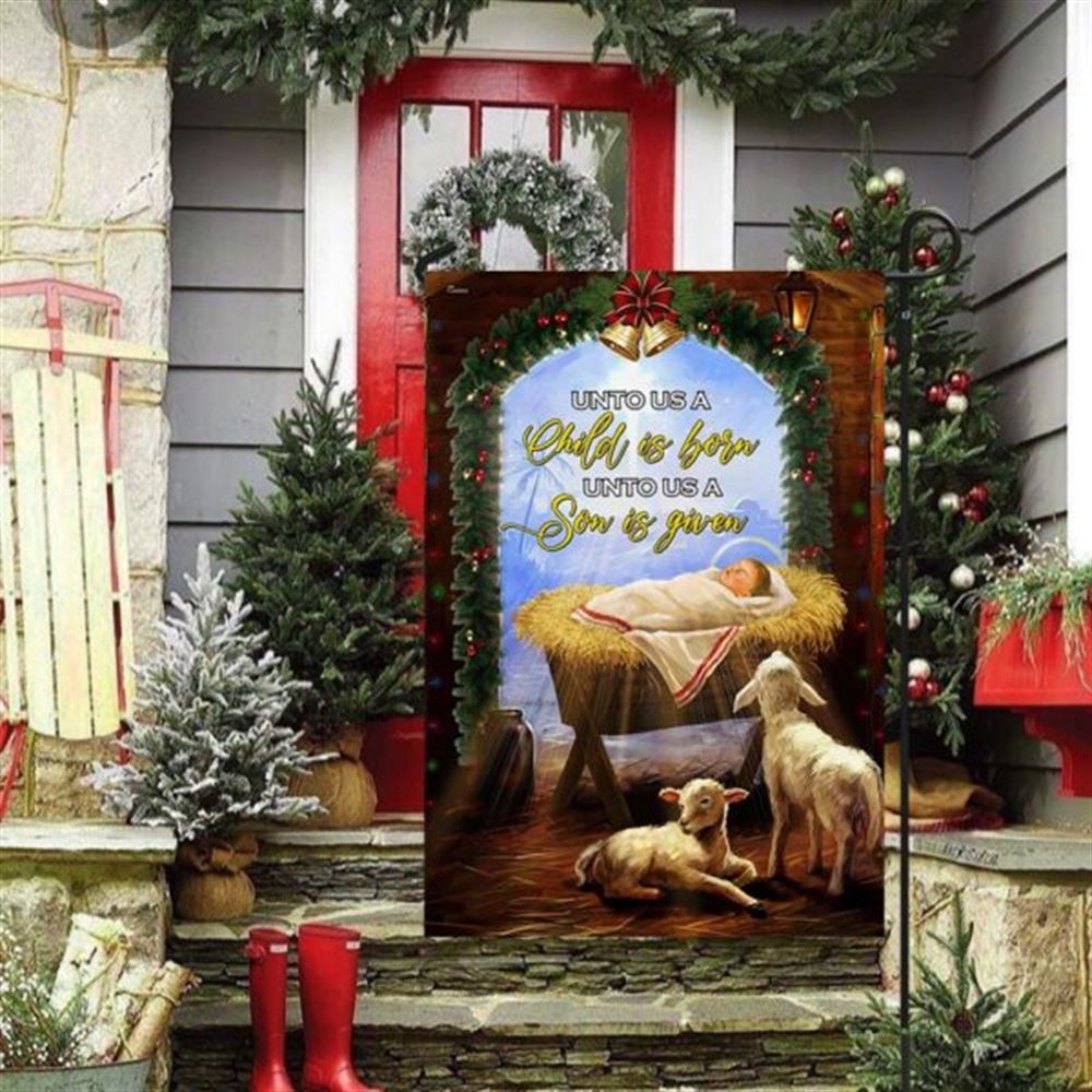 Nativity Of Jesus House Flag Unto Us A Child Is Born, Outdoor Religious Flags, Christian Flag, Scripture Flag, Garden Banner