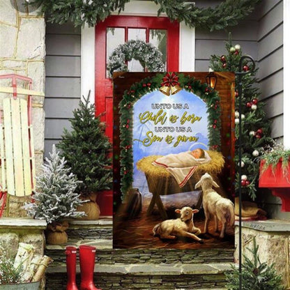 Nativity Of Jesus House Flag Unto Us A Child Is Born, Outdoor Religious Flags, Christian Flag, Scripture Flag, Garden Banner