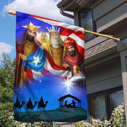 Nativity Of Jesus Three Kings Three Wise Men Puerto Rico Flag, Outdoor House Flags, Christian Flag, Scripture Flag, Garden Banner