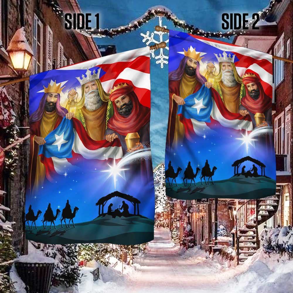 Nativity Of Jesus Three Kings Three Wise Men Puerto Rico Flag, Outdoor House Flags, Christian Flag, Scripture Flag, Garden Banner
