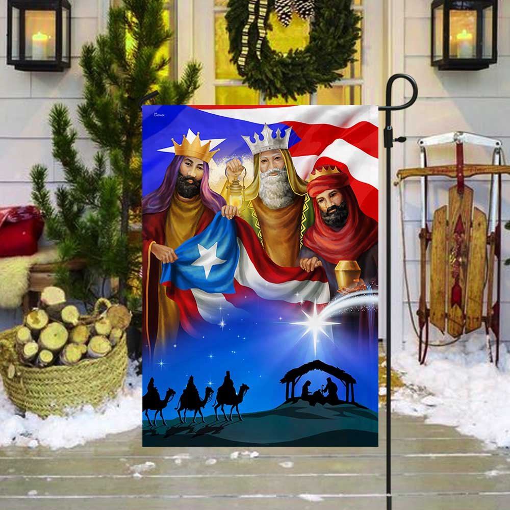 Nativity Of Jesus Three Kings Three Wise Men Puerto Rico Flag, Outdoor House Flags, Christian Flag, Scripture Flag, Garden Banner