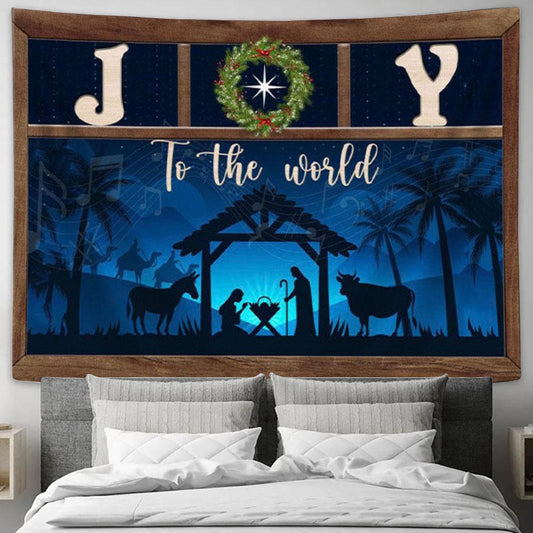 Nativity Scene - Joy To The World Christmas Tapestry Wall Art - Christian Wall Decor