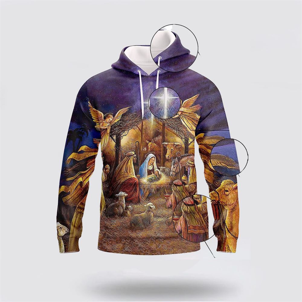 Nativity Scene 3D Hoodies For Women Men, God 3D Printed Hoodie, Christian Apparel Hoodies