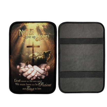 Never Give Up Hope God Moves At His Own Speed Car Center Console Cover, Christian Gift Car Armrest Pad