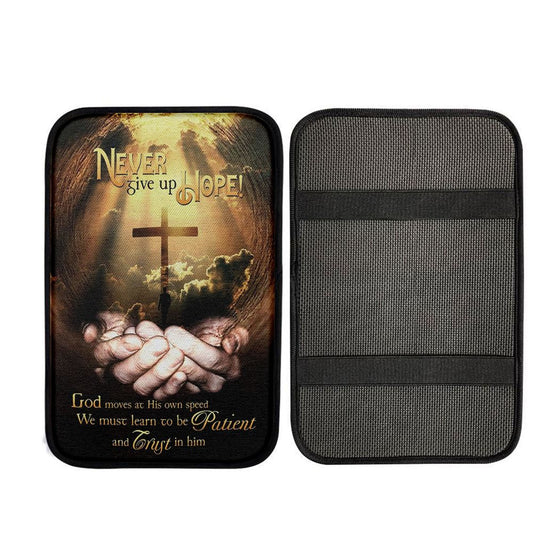 Never Give Up Hope God Moves At His Own Speed Car Center Console Cover, Christian Gift Car Armrest Pad