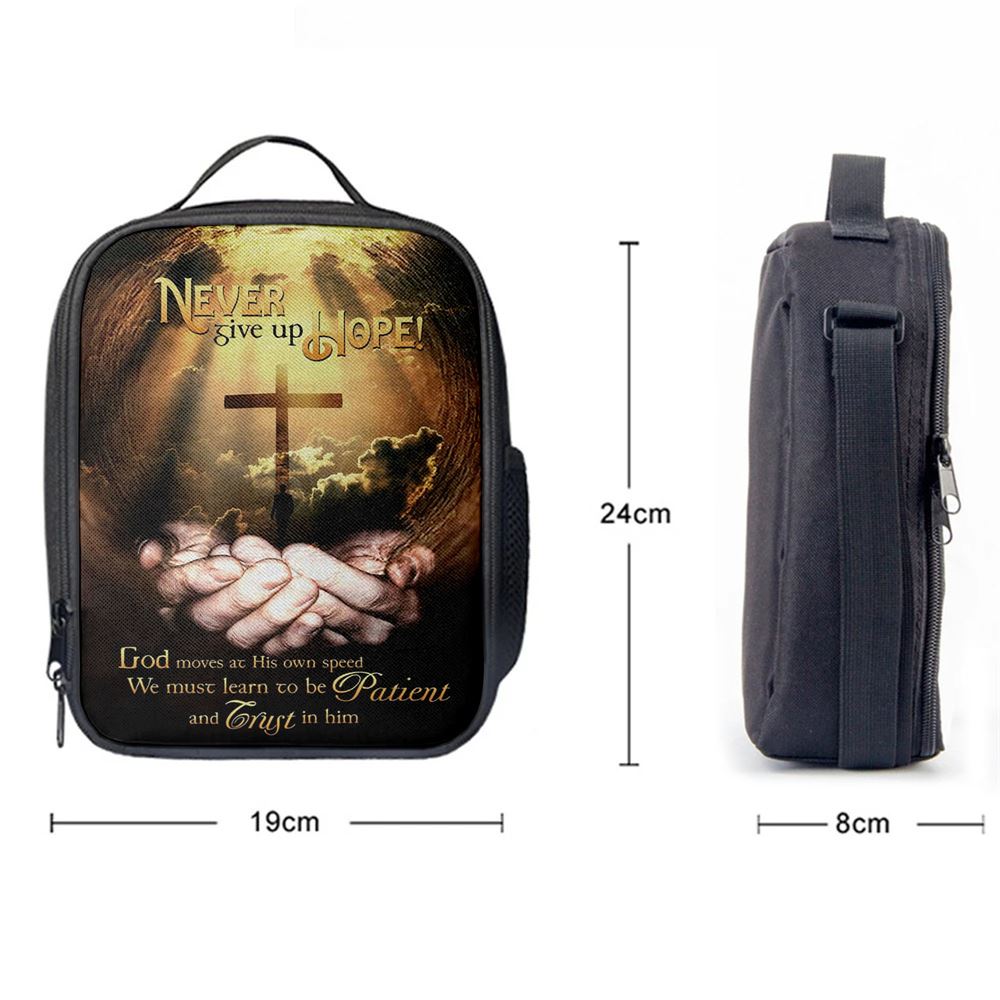 Never Give Up Hope God Moves At His Own Speed Lunch Bag, Bible Verse Lunch Bag For Men And Women