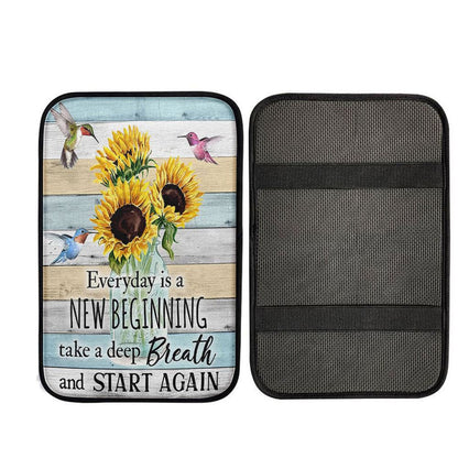 New Beginnings Hummingbirds Sunflowers Car Armrest Pad - Inspirational Car Armrest Pad & - Encouragement Gifts For Women Woman