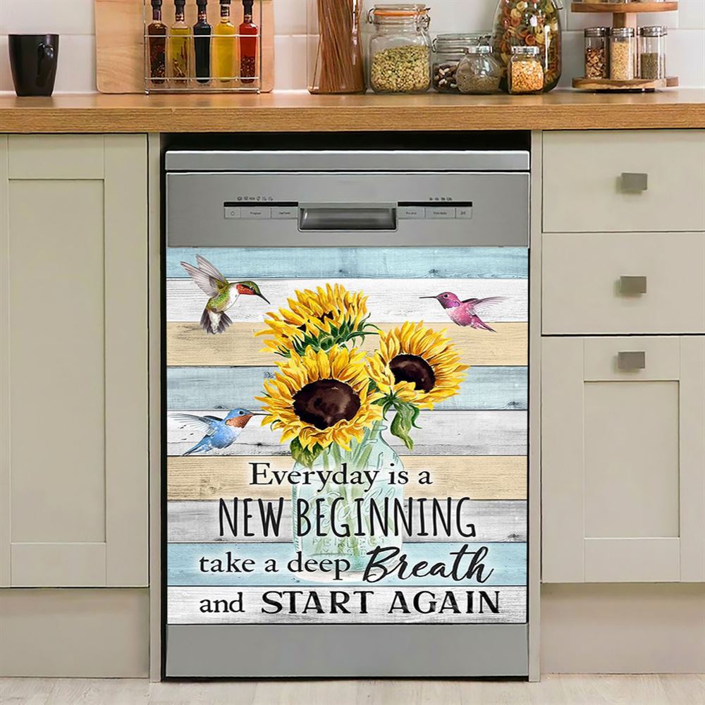 New Beginnings Hummingbirds Sunflowers Dishwasher Cover, Inspirational Dishwasher Wrap, Encouragement Gifts For Women Woman